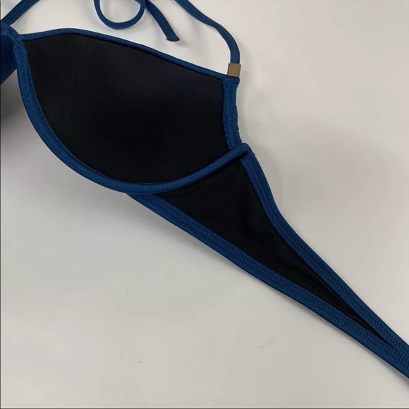 Victorias Secret Bikini Top 34B The Tease Halter Solid Blue Underwire 7DM - Picture 9 of 9